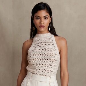 Banana Republic Tamra Organic Cotton Crochet Sweater Halter Tank Cream XS